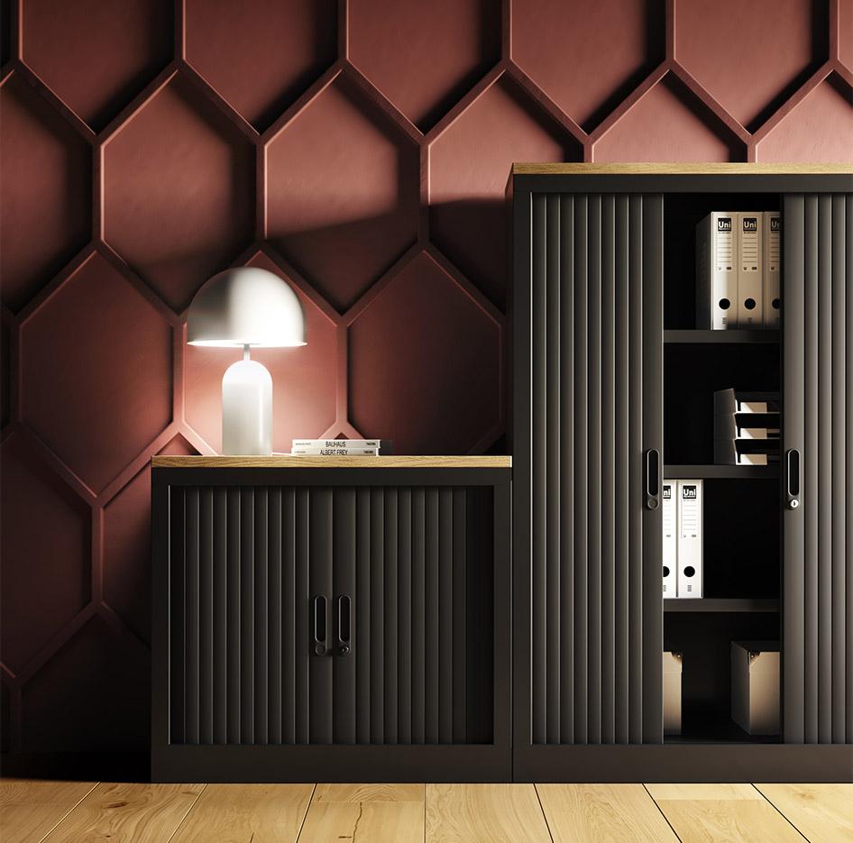 Armoire en métal à rideaux ou portes battante mélaminé, gamme Molina haute - France Bureau